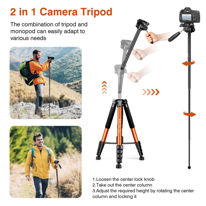 Victiv Tripod for Camera, 72" Tall Camera Tripod & Monopod with Remote, Professional Heavy Duty Compact Camera Stand for Phone, DSLR, Spotting Scope, Telescope, Binocular - Image 4